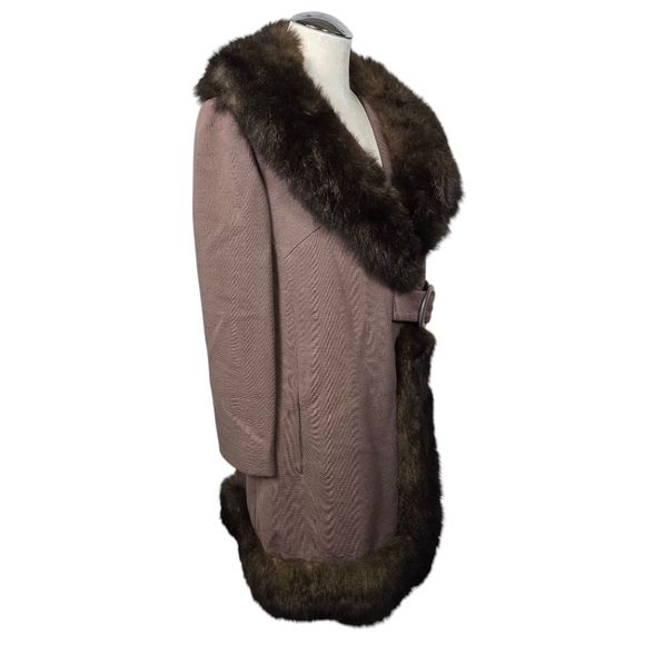 I. J. Fox Cleveland Brown Pure Wool Fur Trim Snap Button Vintage Coat L - Picture 3 of 7
